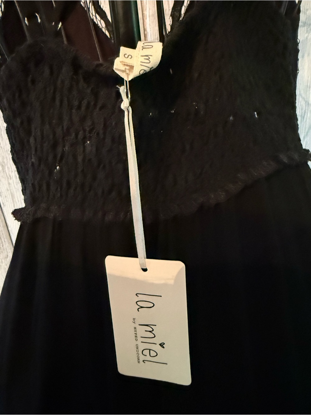 La Miel Black Lace-Front Midi Dress with Spaghetti Straps - Picture 9 of 13